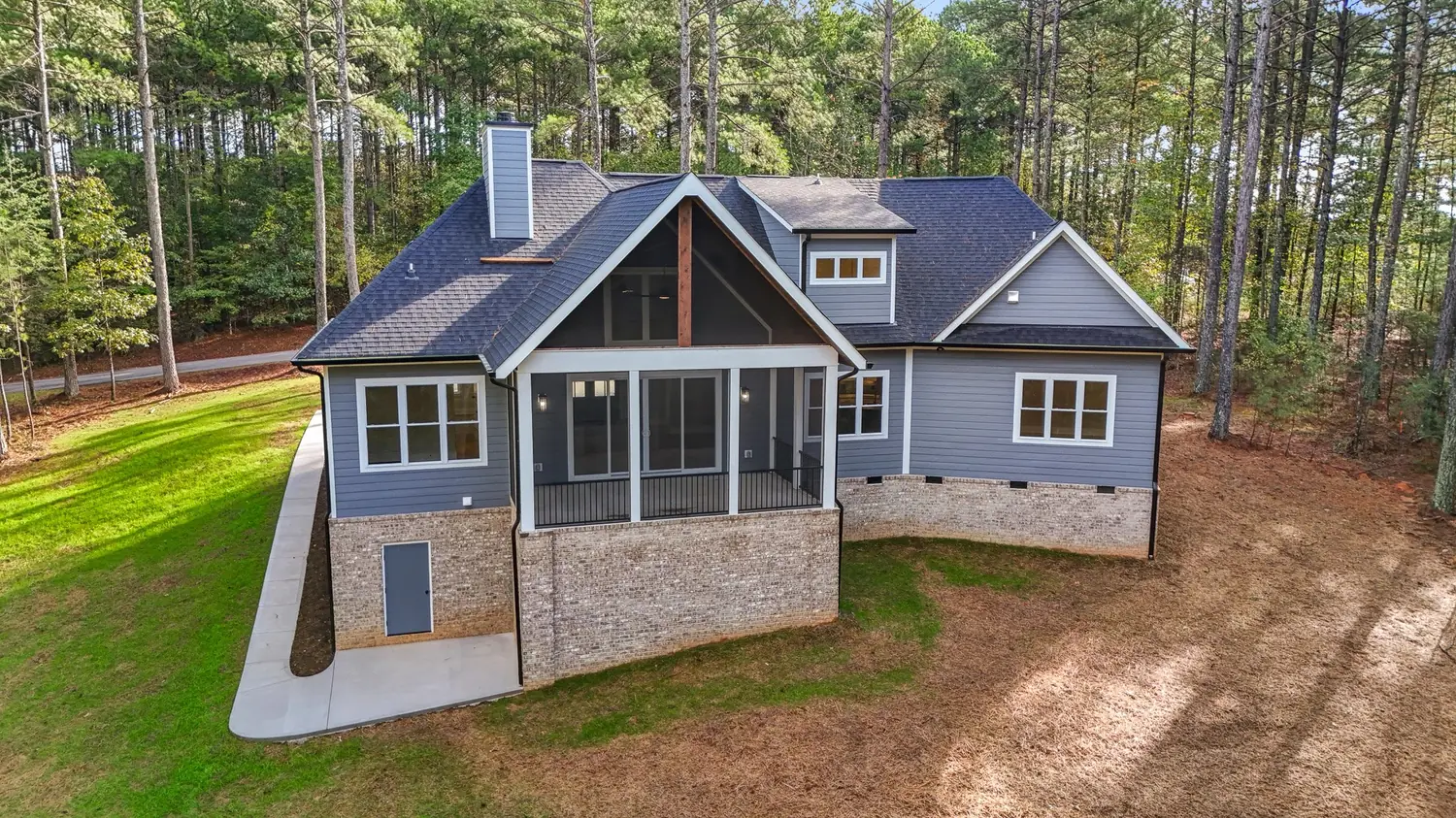 Aerial view of completed roof after storm restoration, Hickory NC