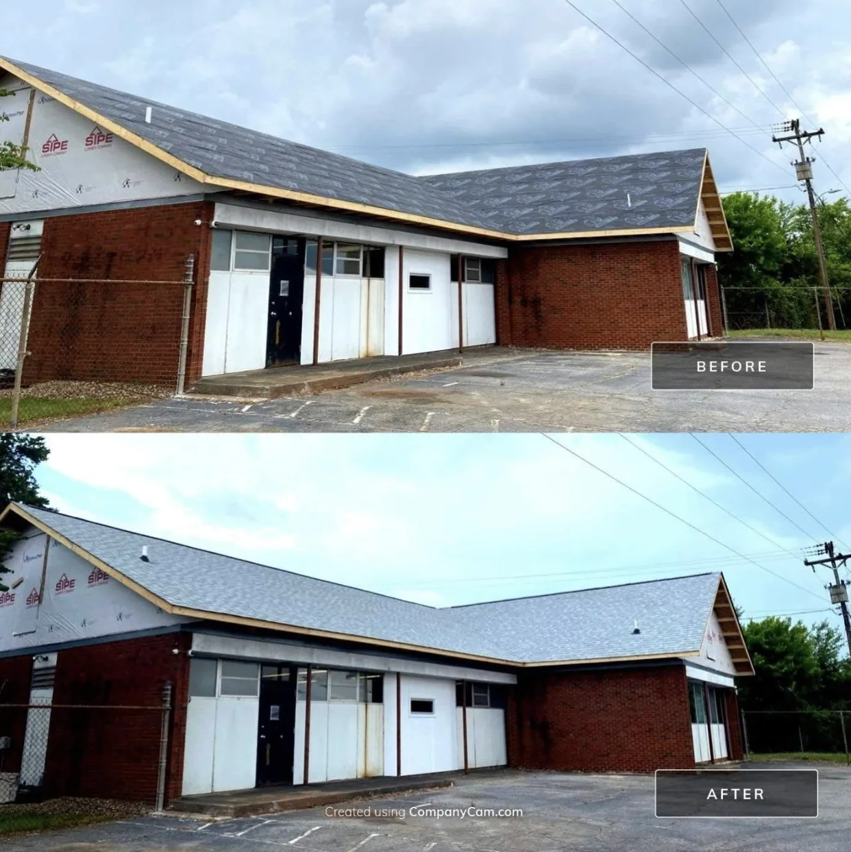 Before and after roof replacement by S&S Roofing in the Hickory, NC area